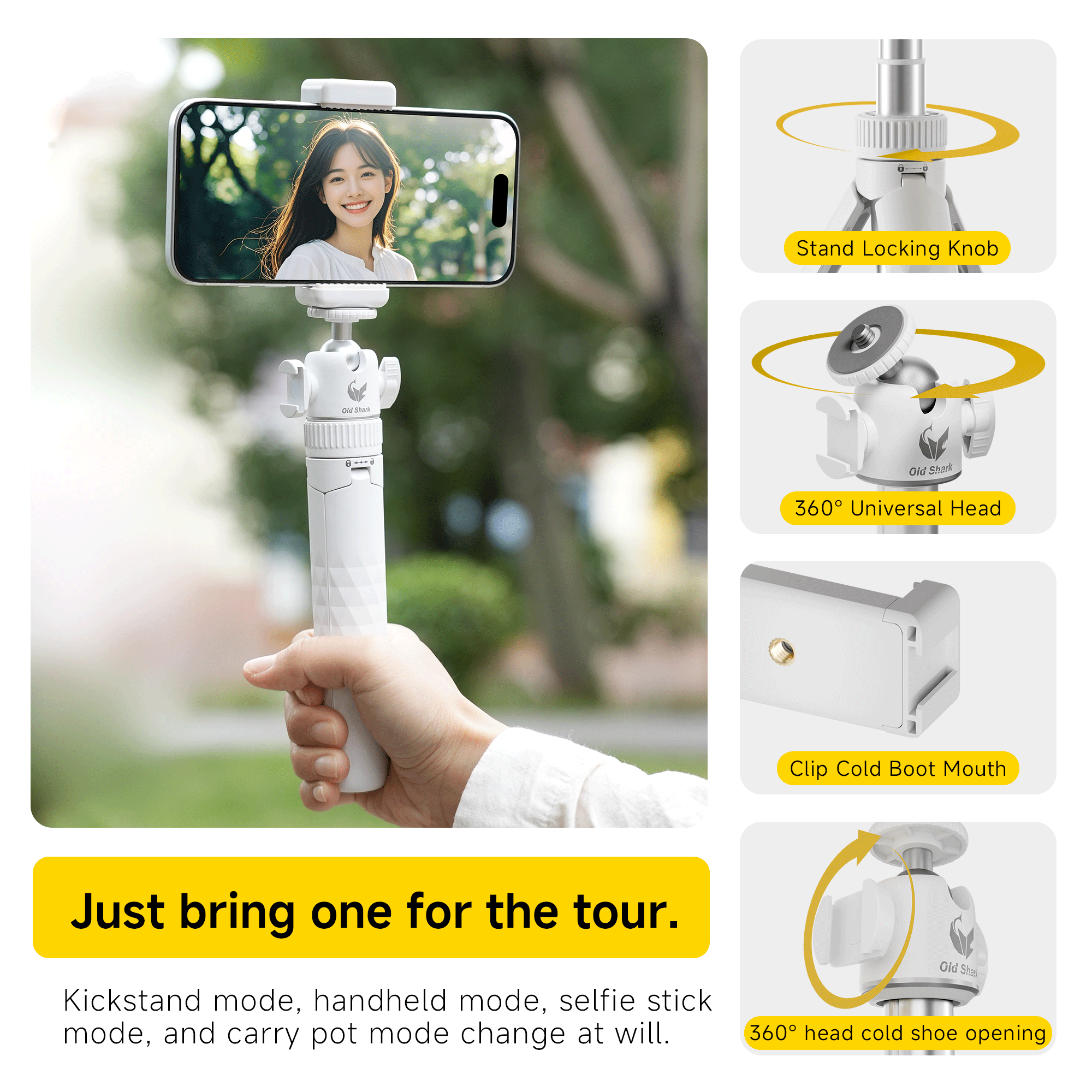 Old Shark T4 Mini Selfie Stick Tripod-White