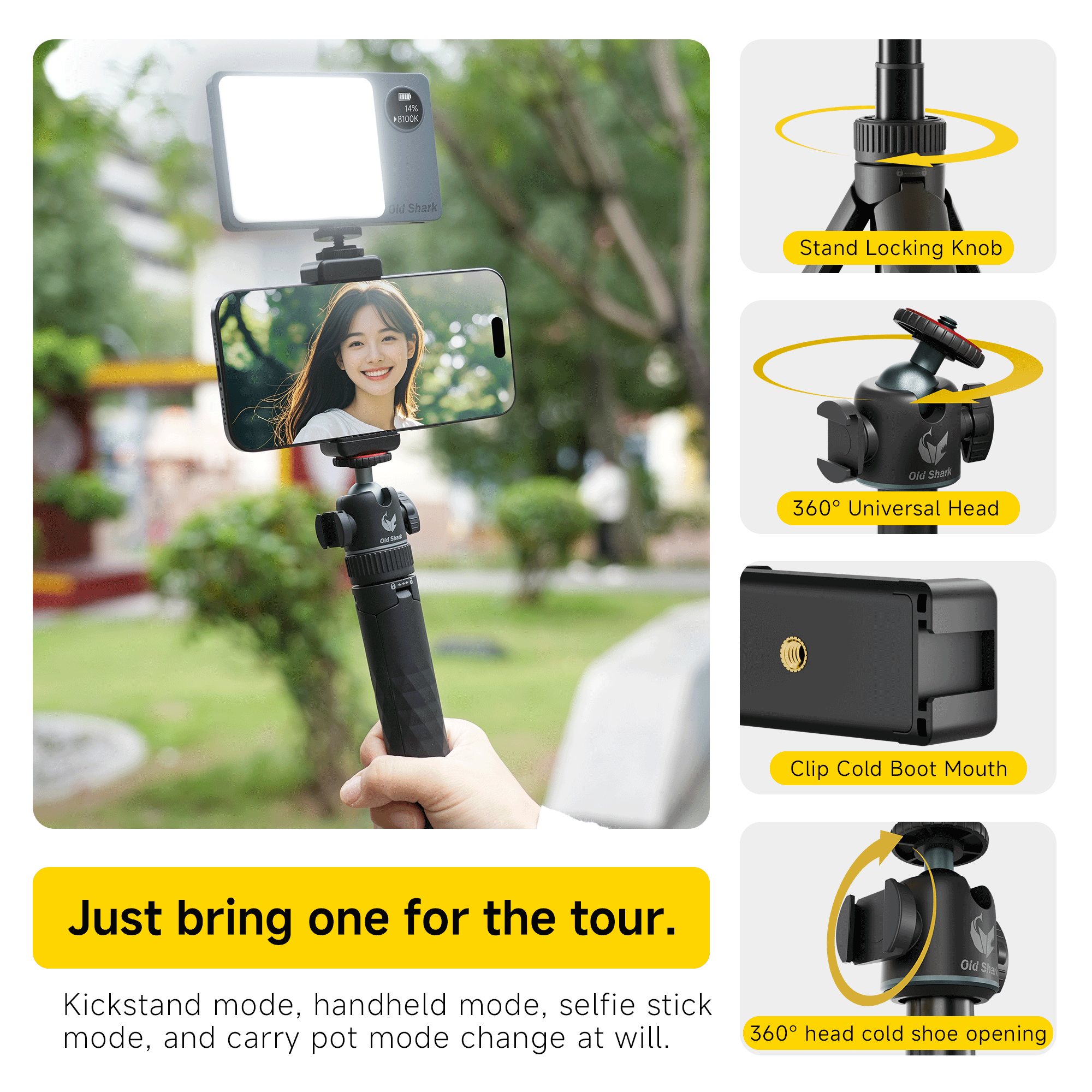 Old Shark T4 Selfie Stick Tripod-Black