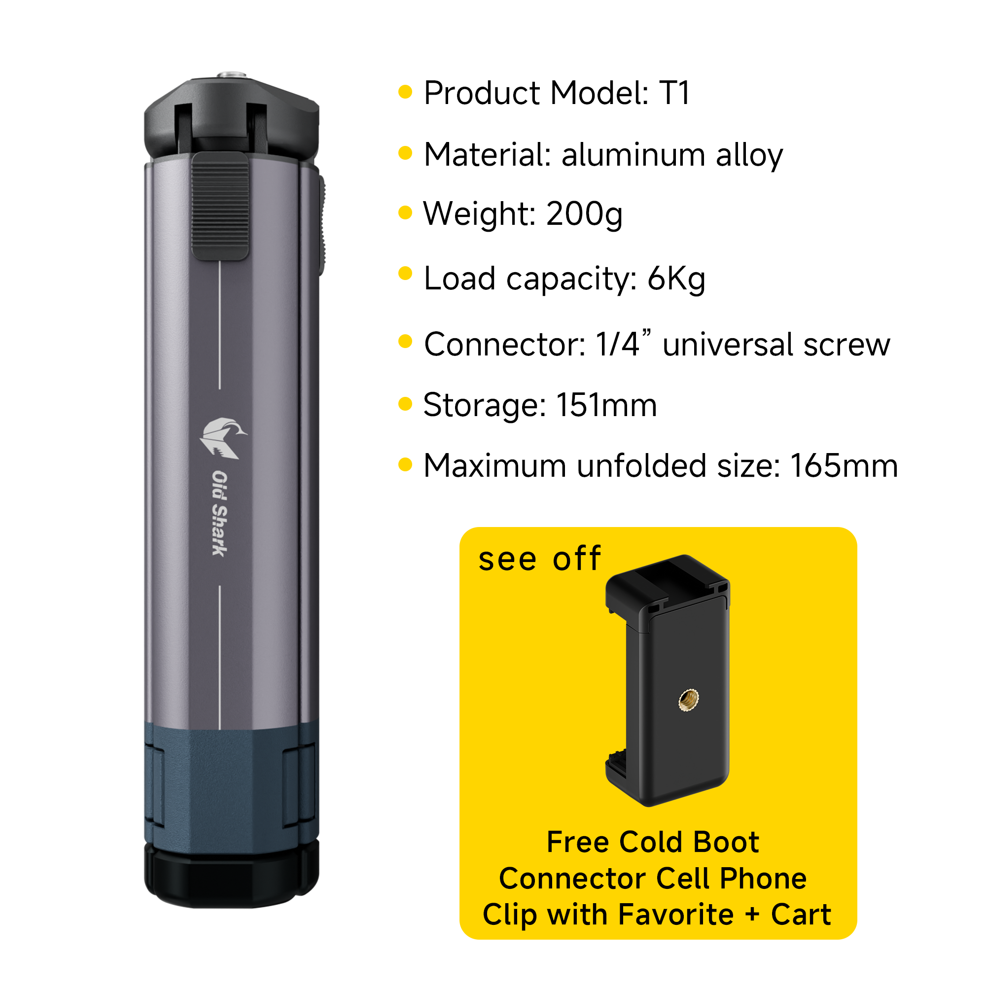Old Shark T1 Metal Portable Mini Tripod