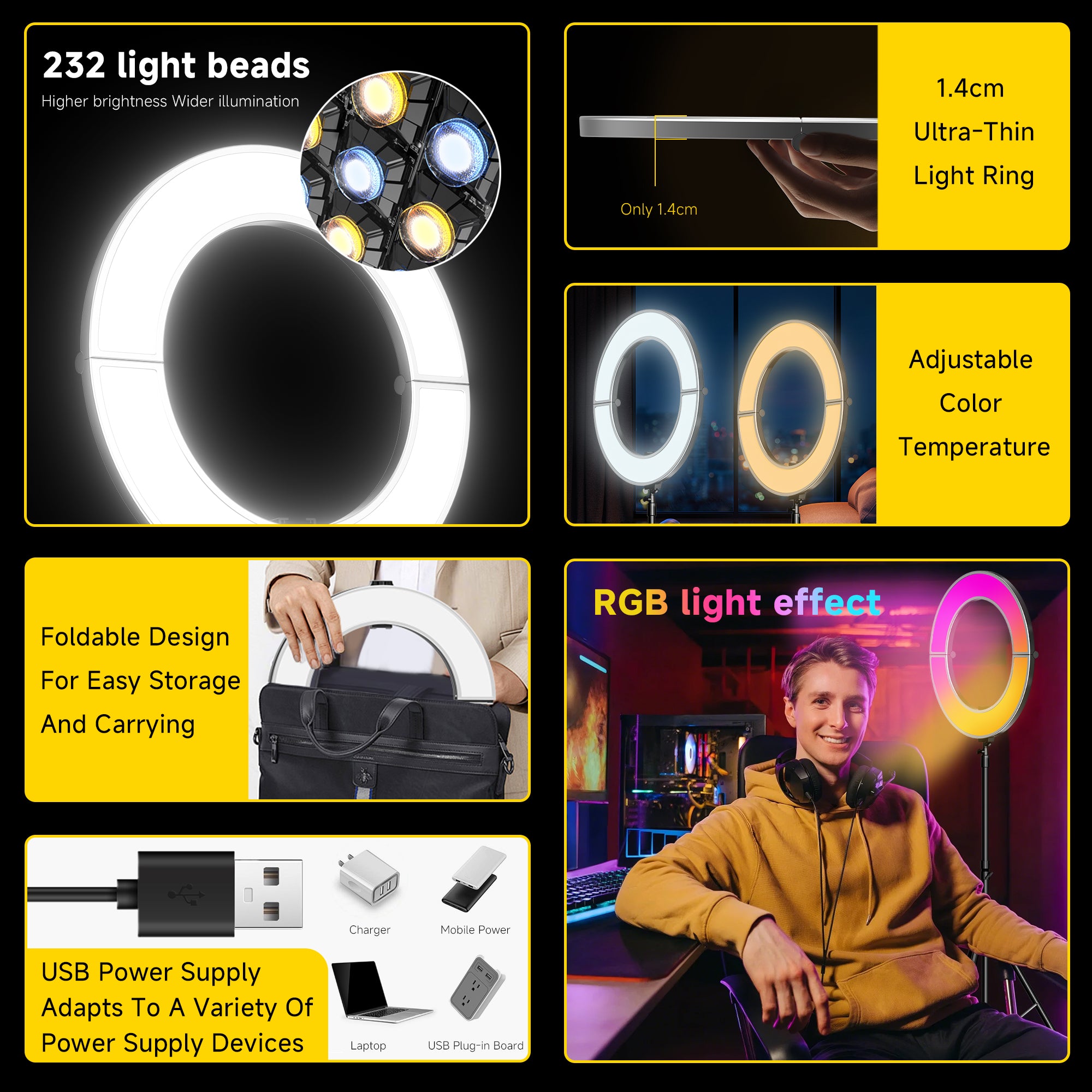 Old Shark S8 Foldable 12 Inch Ring Light with Adjustable Stand